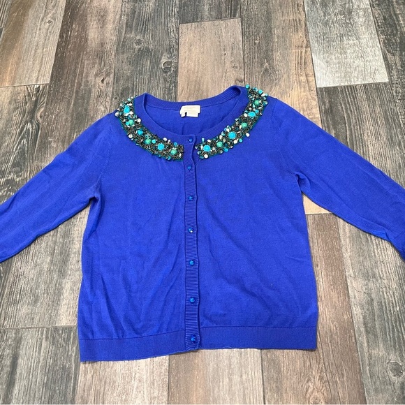 kate spade Button Down Embellished Cardigan Royal Blue Beads Sequin Yoke Small - Picture 5 of 10